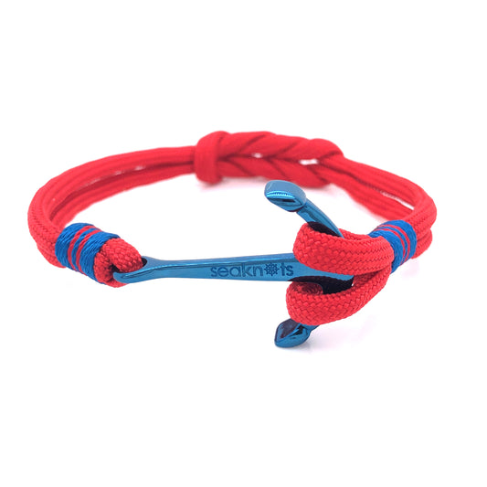 Red Double Cord with Blue Anchor Bracelet (Red/Blue) | Seaknots | Luby 