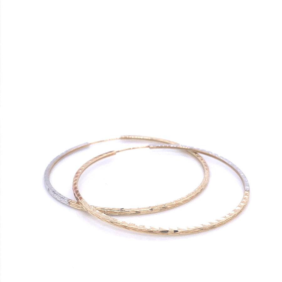 14K Diamond Cut Tri-Color Gold Hoops