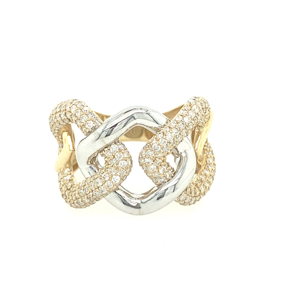 14k Gold 2T Connected Link with Diamond Ring