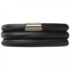 Black Triple Wrap Leather Bracelet (Silver/Black)
