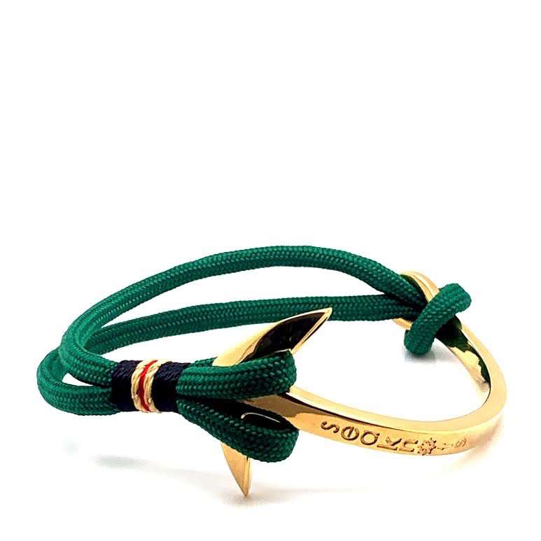 Green Double Cord Half Bangle Anchor Bracelet (Green/Gold) | Seaknots | Luby 