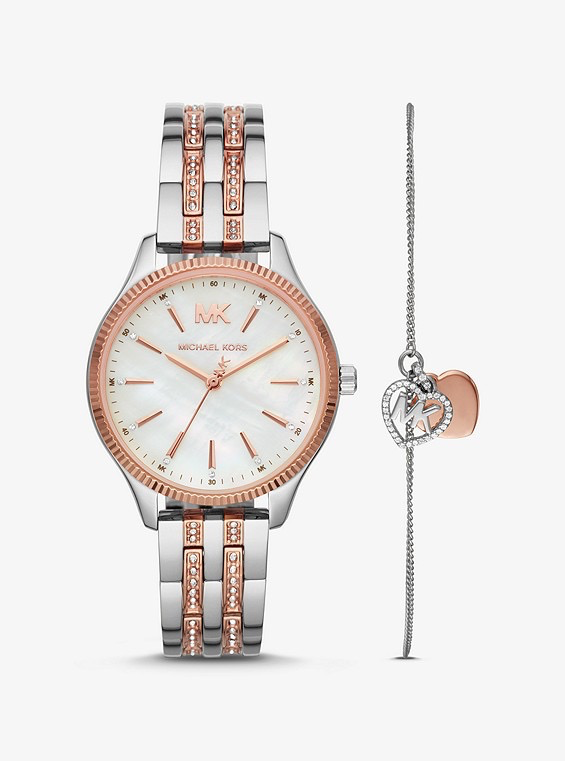Lexington Watch and Bracelet Set (Silver/Rose-Gold) | Michael Kors | Luby 