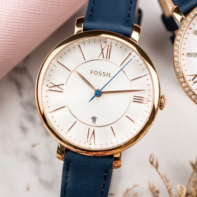 Ladies Jacqueline Watch (Navy Blue/Rose-Gold) | Fossil | Luby 