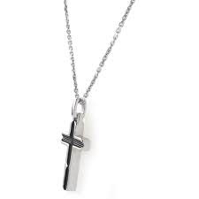 Silver Striped Cross Pendant Necklace | Zancan | Luby 