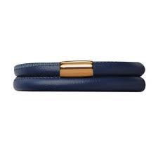 Blue Double Wrap Leather Bracelet (Gold/Blue)