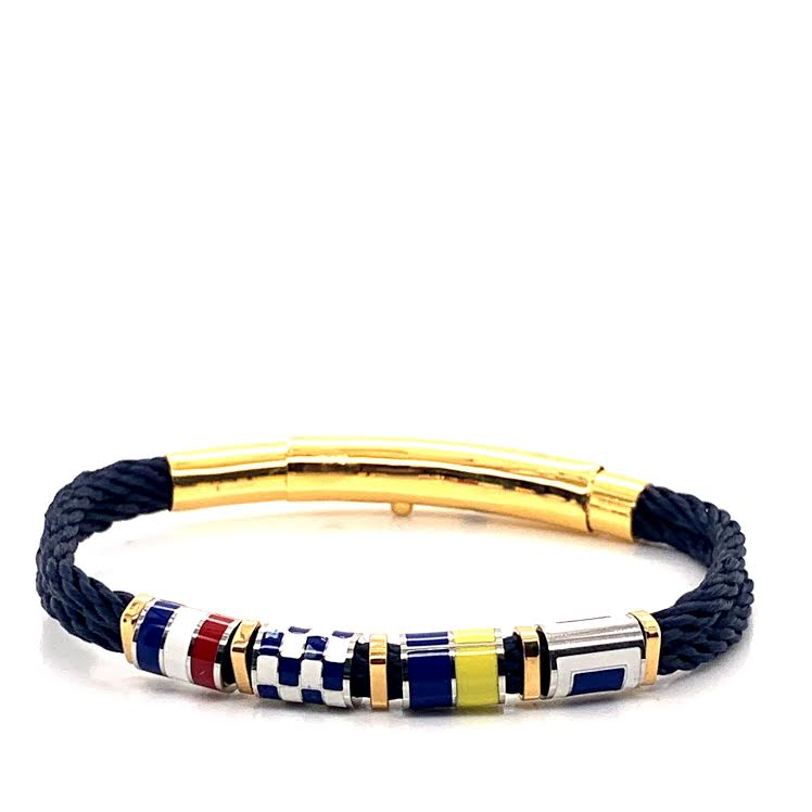 Blue-Gray Double Rope with Nautical Flag Charms Bracelet (Blue/Gold) | Seaknots | Luby 