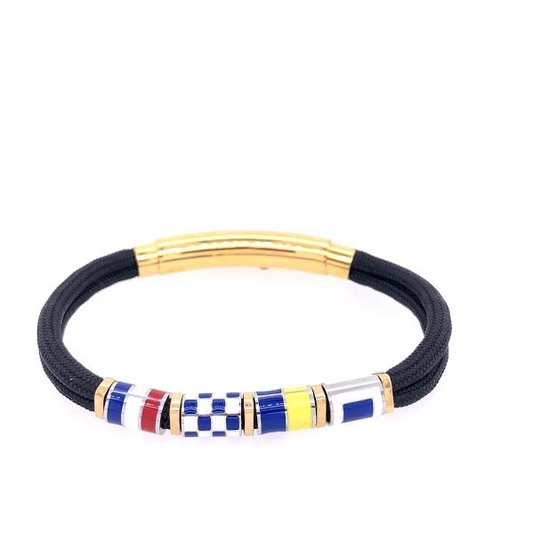 Black Double Cord with Nautical Flags Charms Bracelet | Seaknots | Luby 