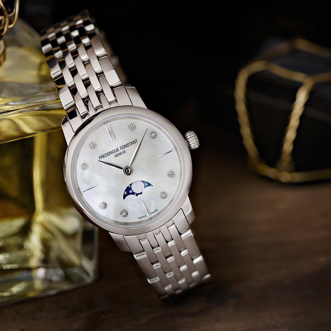 Slimline Ladies Moonphase (Silver; Diamonds) | Frederique Constant | Luby 