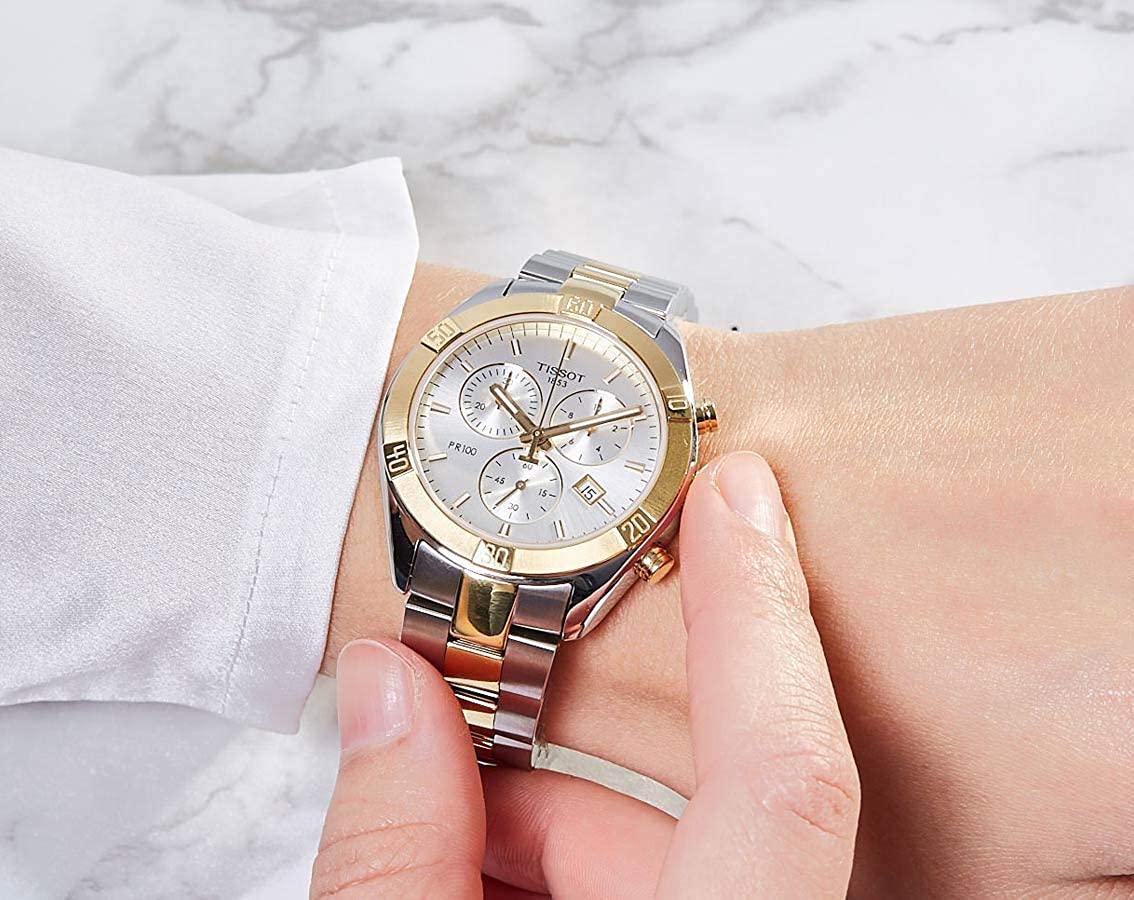 PR 100 Sport Chic Chronograph (Silver/Carnation Gold) | Tissot | Luby 