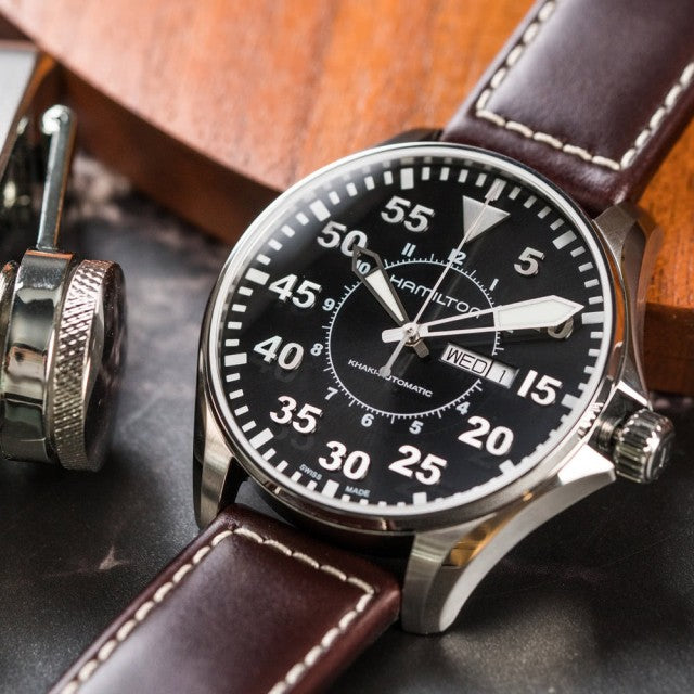 Khaki Aviation Pilot Day Date Quartz (Black/Brown) | Hamilton | Luby 
