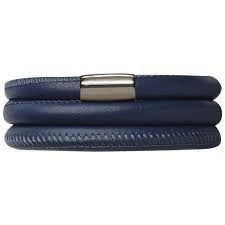Blue Triple Wrap Leather Bracelet (Silver/Blue)