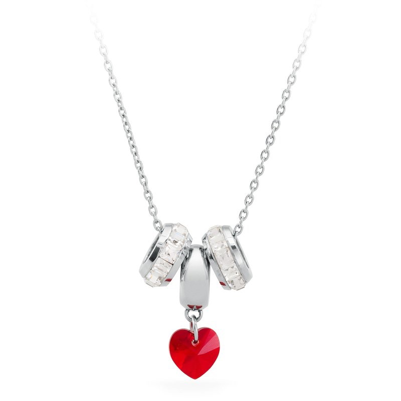 Très Jolie Heart and Crystals Steel Pendant Necklace (Silver) | Brosway Italia | Luby 