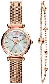 Carlie Mini Watch and Bracelet Set (Rose-Gold) | Fossil | Luby 