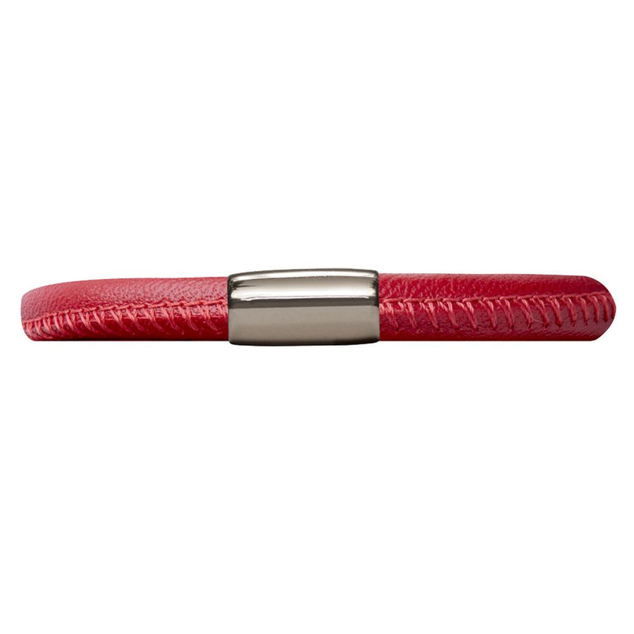 Brazalete de cuero rojo de una sola vuelta (plata/rojo)