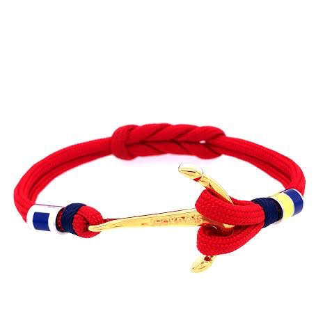 Red Double Cord with Gold Anchor and Nautical Flags Charms Bracelet (Red/Gold) | Seaknots | Luby 