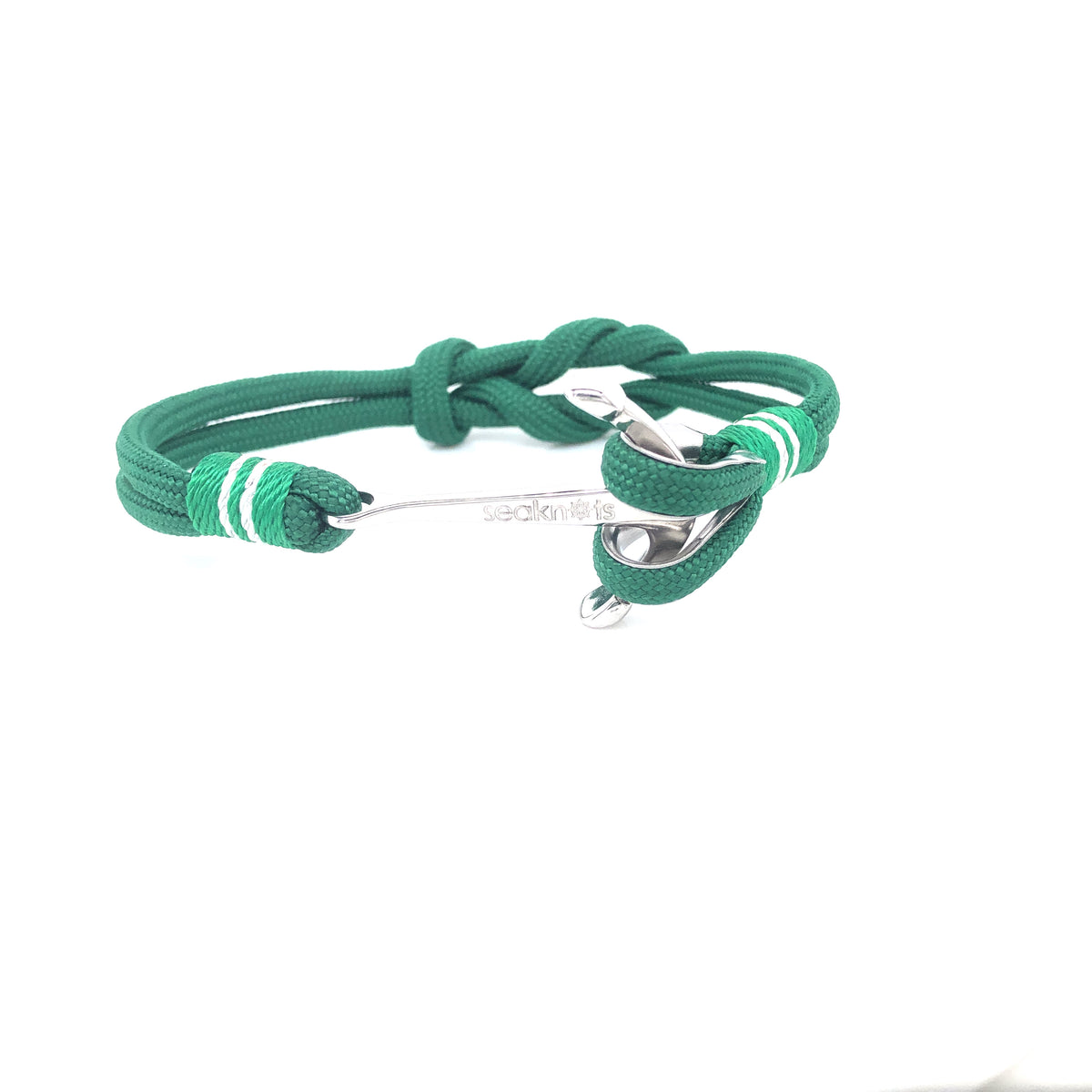 Green Double Cord with Silver Anchor Bracelet (Green/Silver) | Seaknots | Luby 