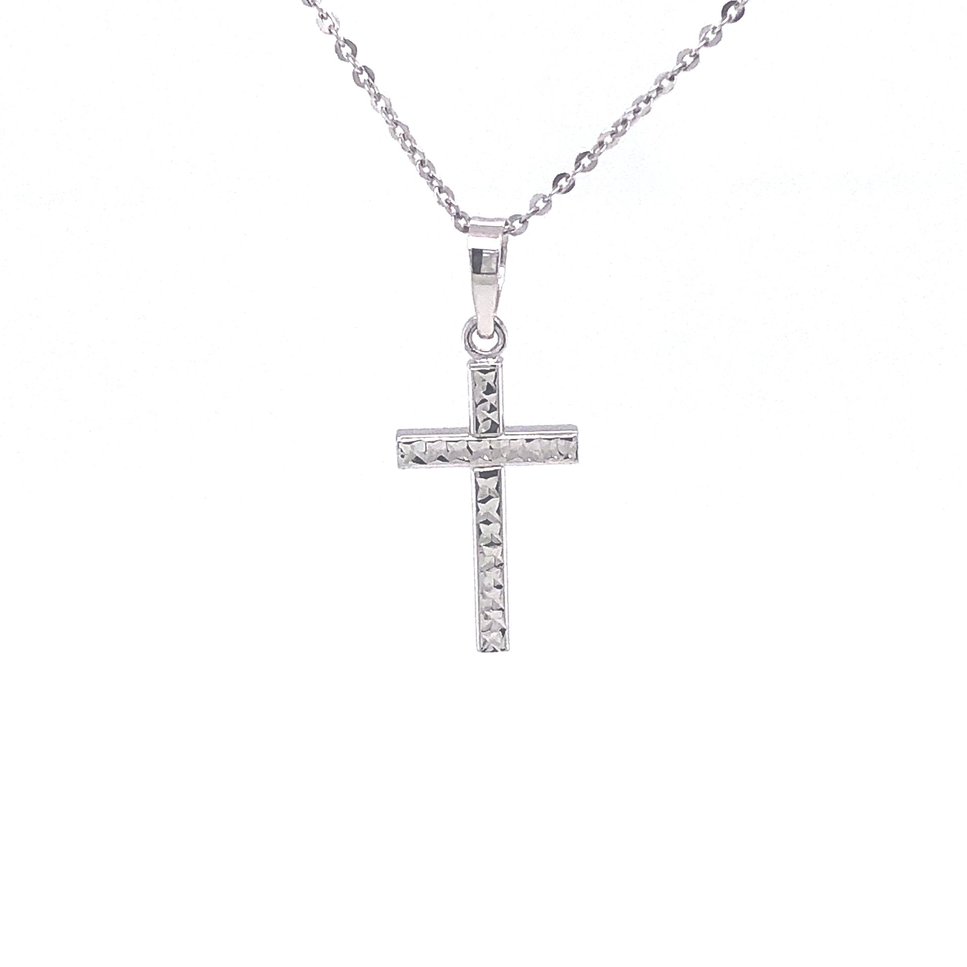 Cross Diamond Cut 14k White Gold Pendant | Luby Gold Collection | Luby 