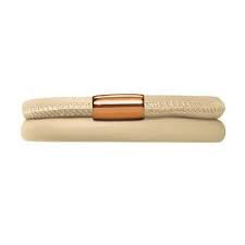 Brazalete de cuero desnudo de doble vuelta (dorado/crema claro)