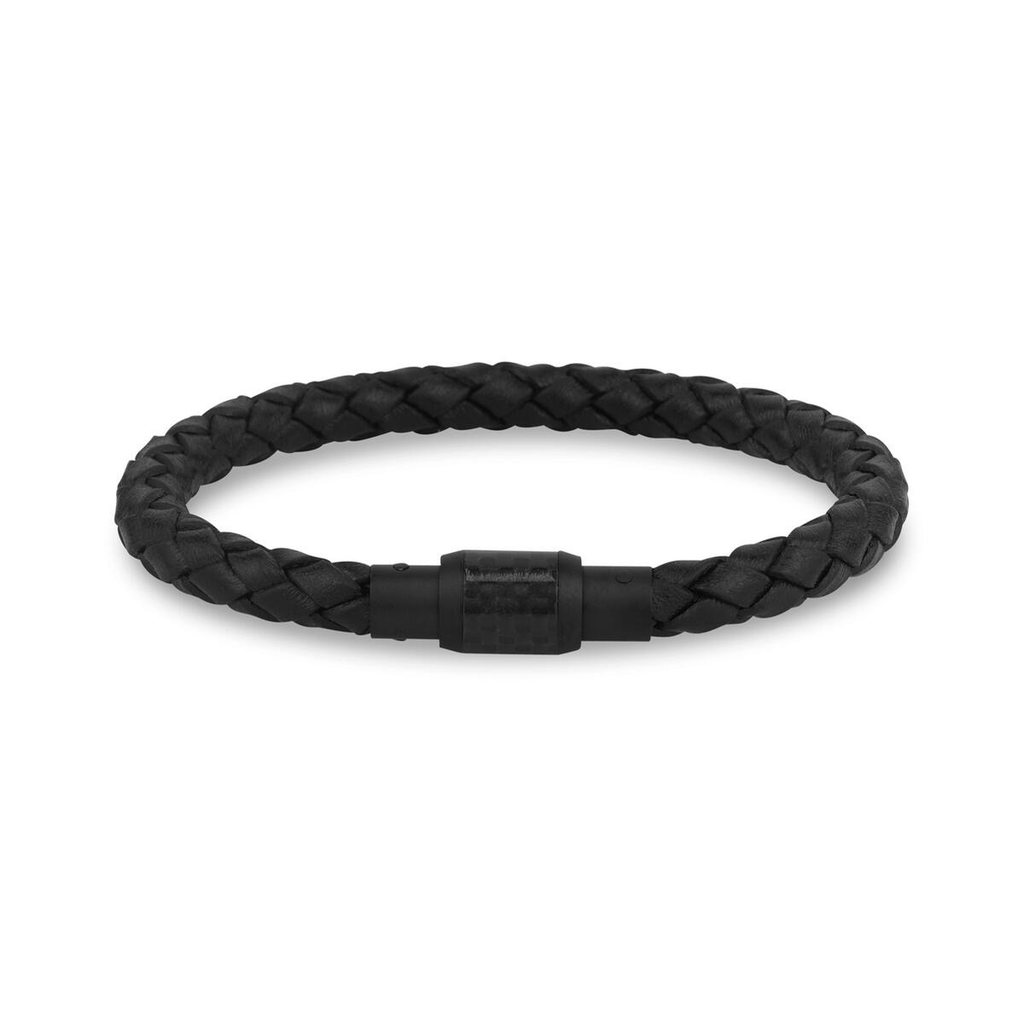 Black Leather Carbon Fiber Clasp Bracelet | ARZ Steel | Luby 