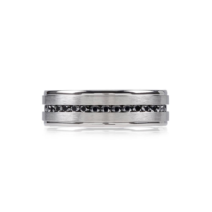 Stainless-Steel Matte Black Stones Wedding Band Ring