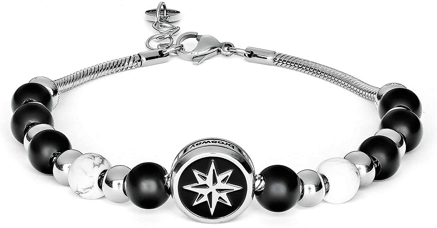TJ Man Rose of Winds Charm Pendant Bracelet (Silver/Black) | Brosway Italia | Luby 