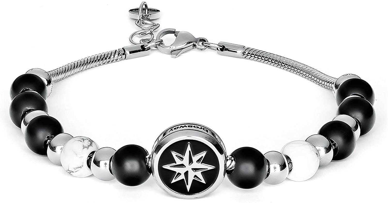 TJ Man Rose of Winds Charm Pendant Bracelet (Silver/Black) | Brosway Italia | Luby 