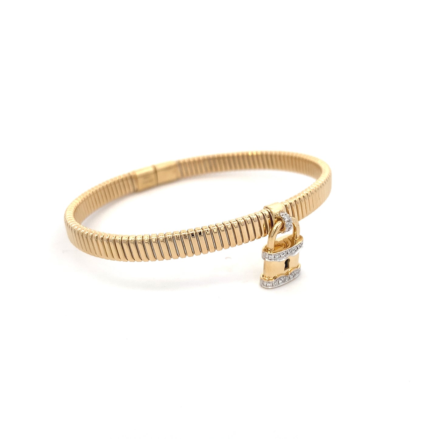 Simon G Bangle Bracelet with Dangling Lock in 18K Gold With Diamonds | Simon G | Luby 