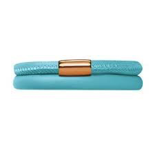 Pulsera de cuero azul claro con doble vuelta (dorado/azul claro)