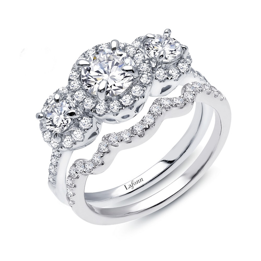 Juego de boda Halo de tres piedras