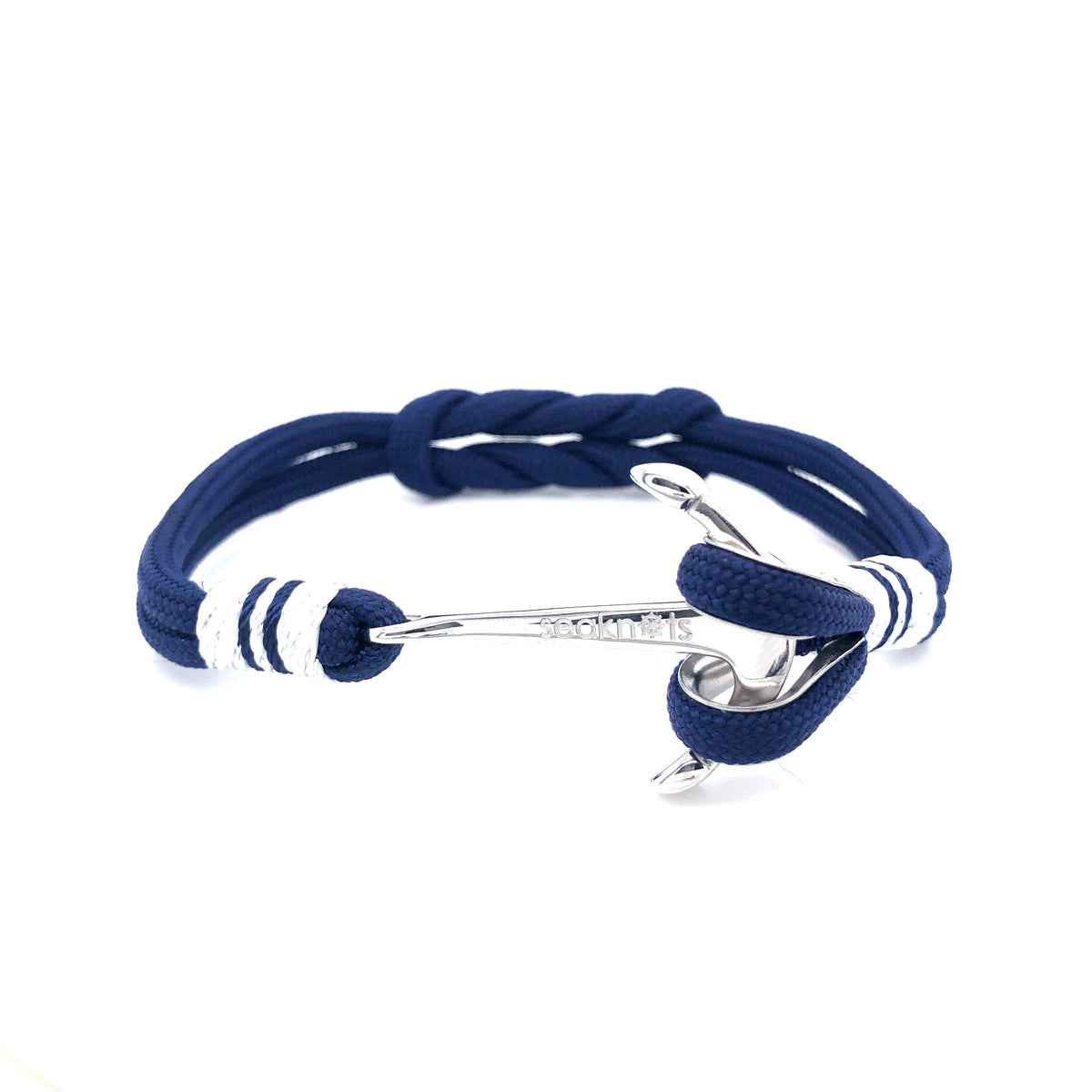 Blue Double Cord with Silver Anchor Bracelet (Blue/Silver) | SEAKNOTS | Luby 