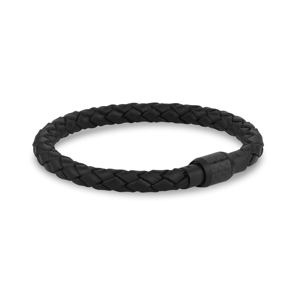 Black Leather Carbon Fiber Clasp Bracelet | ARZ Steel | Luby 