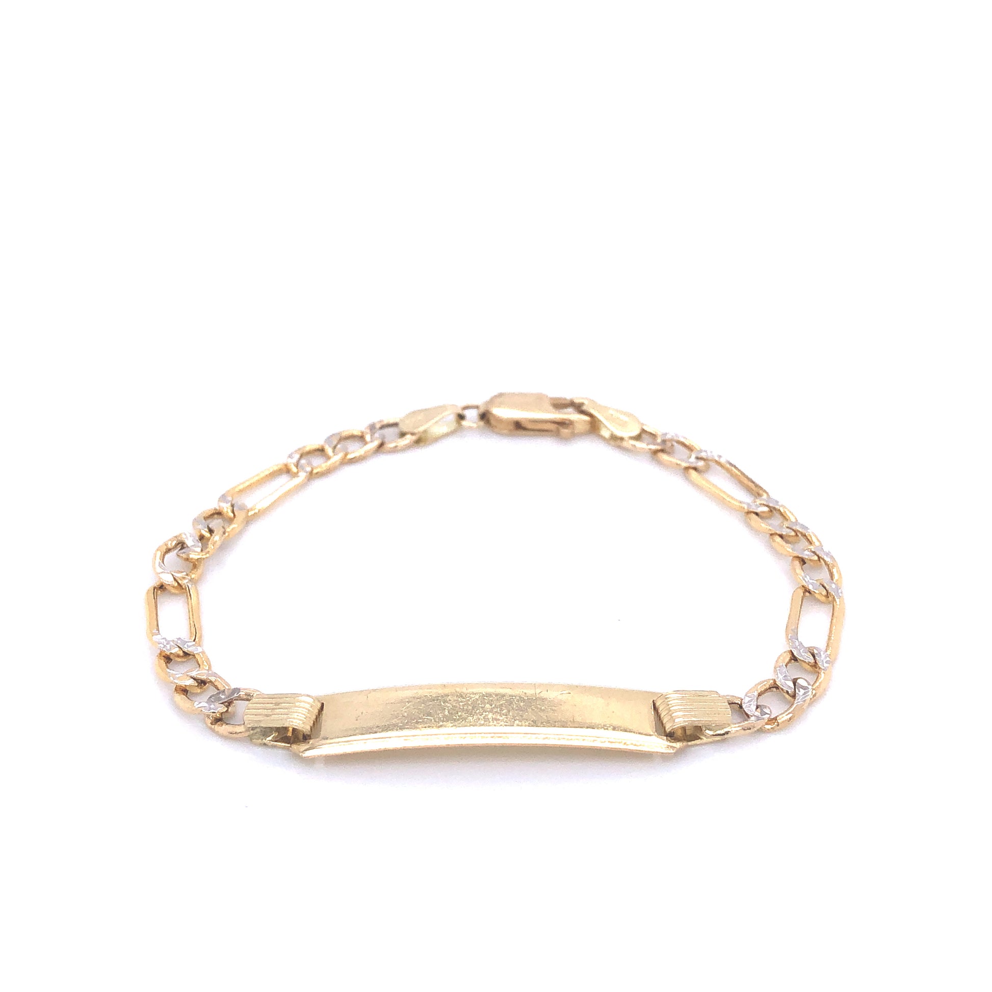 14K Figaro Link Long Plate for Engraving Tri-Color Gold Bracelet | Luby Gold Collection | Luby 