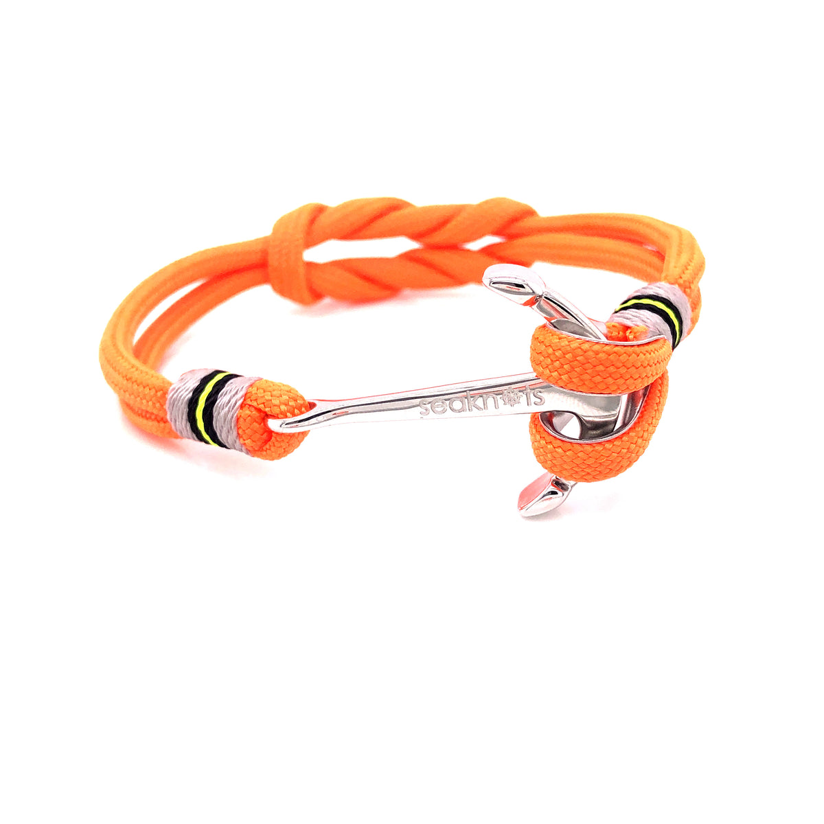 Orange Double Cord with Silver Anchor Bracelet (Orange/Silver) | SEAKNOTS | Luby 