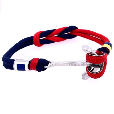Double cord w anchor flags silver ,  red blue  cord stainless steel. | Seaknots | Luby 