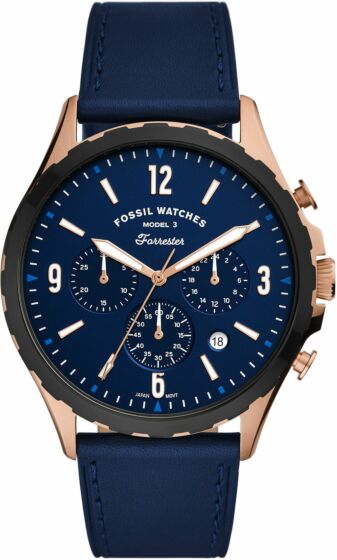 Forrester Chronograph Watch (Rose-Gold/Blue) | Fossil | Luby 