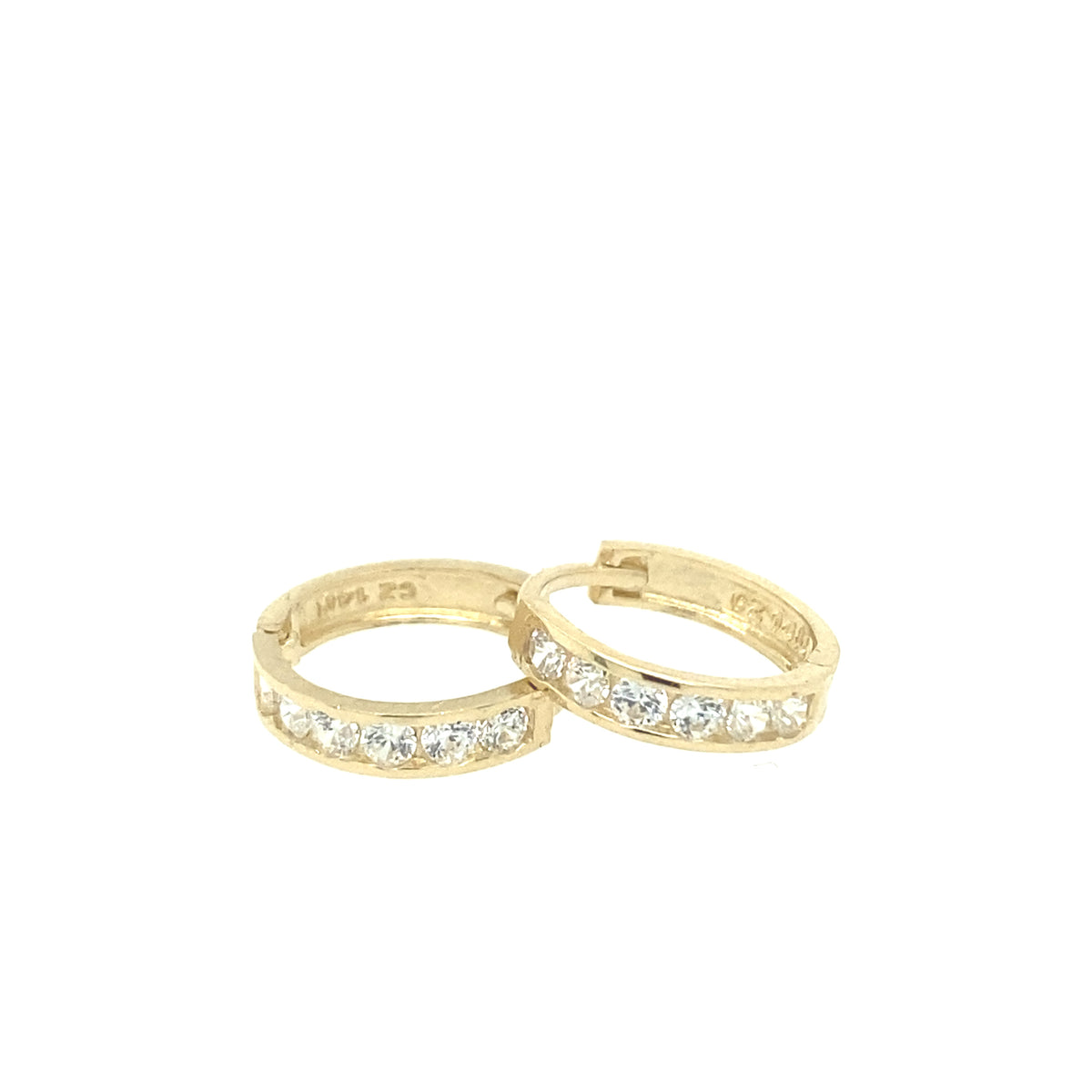 14K Gold  Earring Hoop with CZ - 1MM | Luby Gold Collection | Luby 