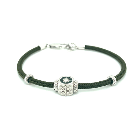 Green Nylon Cord Silver Bracelet | BORSARI | Luby 