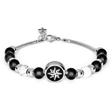 TJ Man Rose of Winds Charm Pendant Bracelet (Silver/Black) | Brosway Italia | Luby 