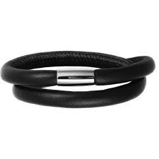 Black Double Wrap Leather Bracelet (Silver/Black) | Endless Jewelry | Luby 