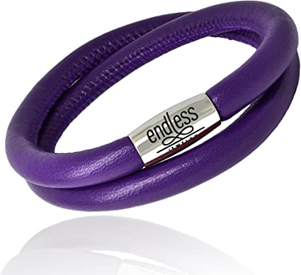 Pulsera de cuero de doble vuelta morada (plata/morada)