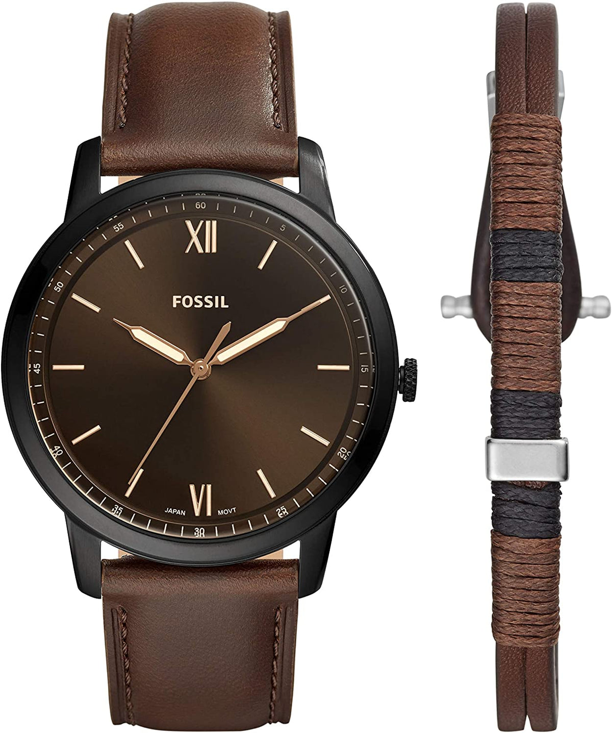 The Minimalist Watch and Bracelet Set (Brown/Black) | Fossil | Luby 