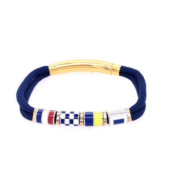 Navy Blue Double Cord with Nautical Flags Charms Bracelet (Blue/Gold) | Seaknots | Luby 