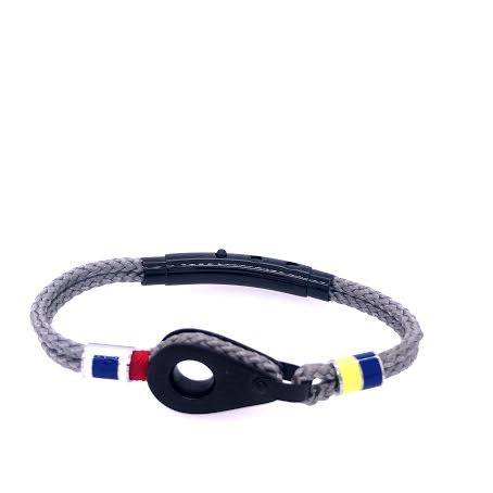 Light Grey Double Rope with Black Pulley and Nautical Flags Charms Bracelet (Grey/Black) | Seaknots | Luby 