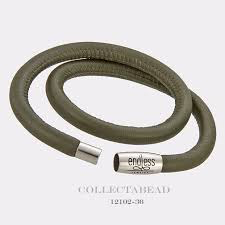 Pulsera de cuero verde de doble vuelta (plata/verde)