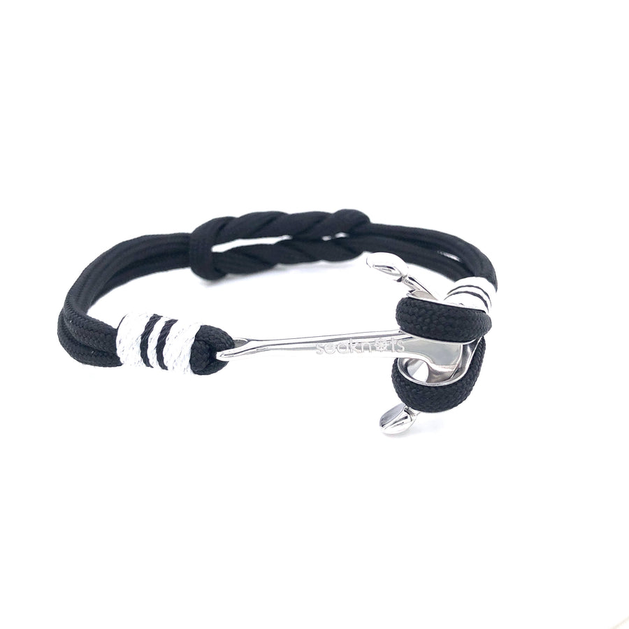 Pulsera Doble Cordón Negro con Ancla Plata (Negro/Plata)