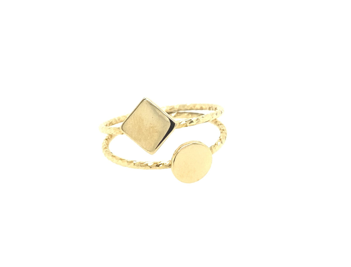 14K Gold Double Ring with Circle Shape and Rombo Shape | Luby Gold Collection | Luby 