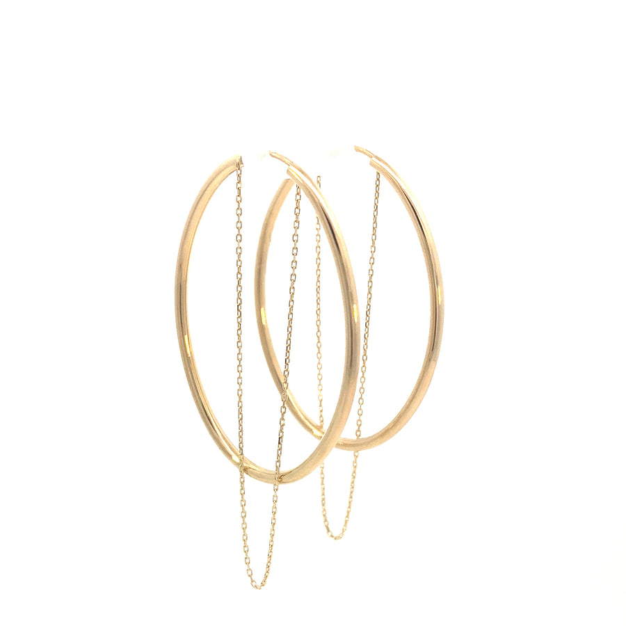 14K Gold Hoop with Chain Earrings