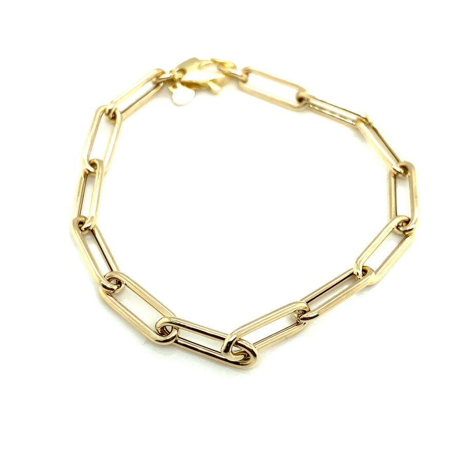 Brazalete de oro de 14 k con eslabones de clip para papel de 5 mm