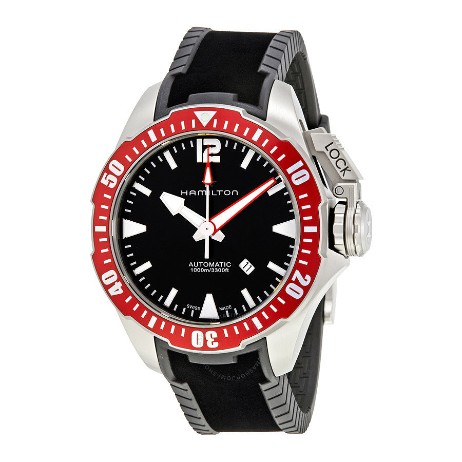Khaki Automatic Navy Frogman Titanium (Black/Red Bezel) | Hamilton | Luby 