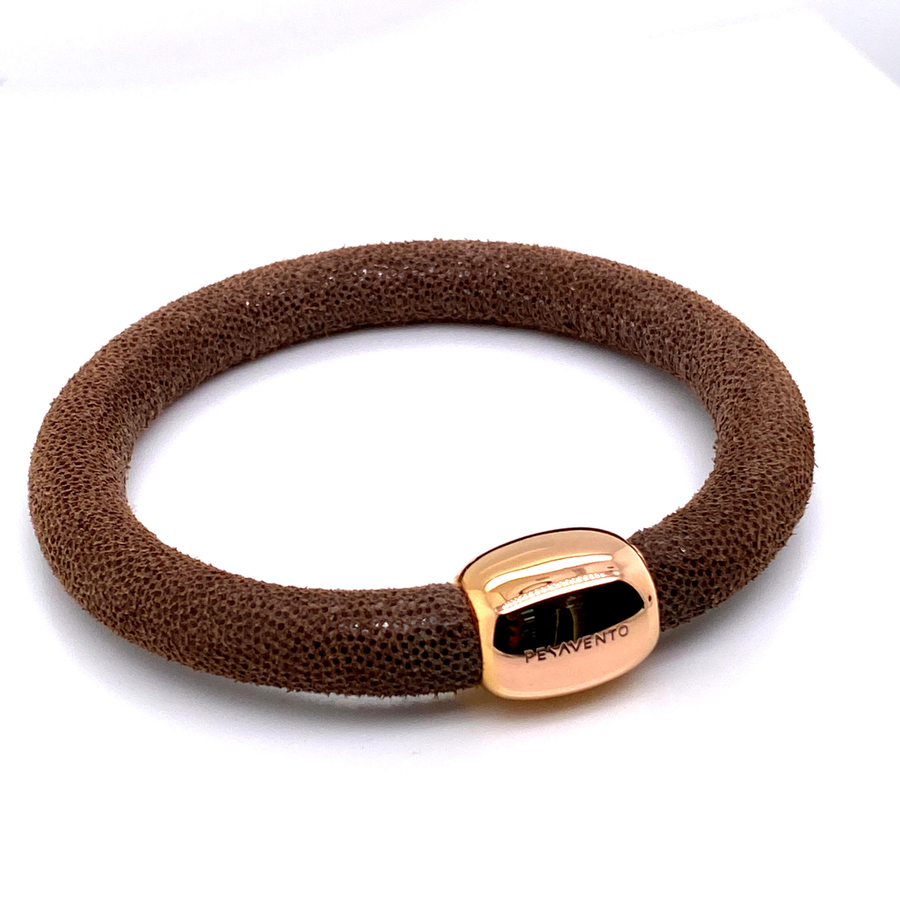 Pulsera de Cuero Marrón en Oro Rosa de 18k